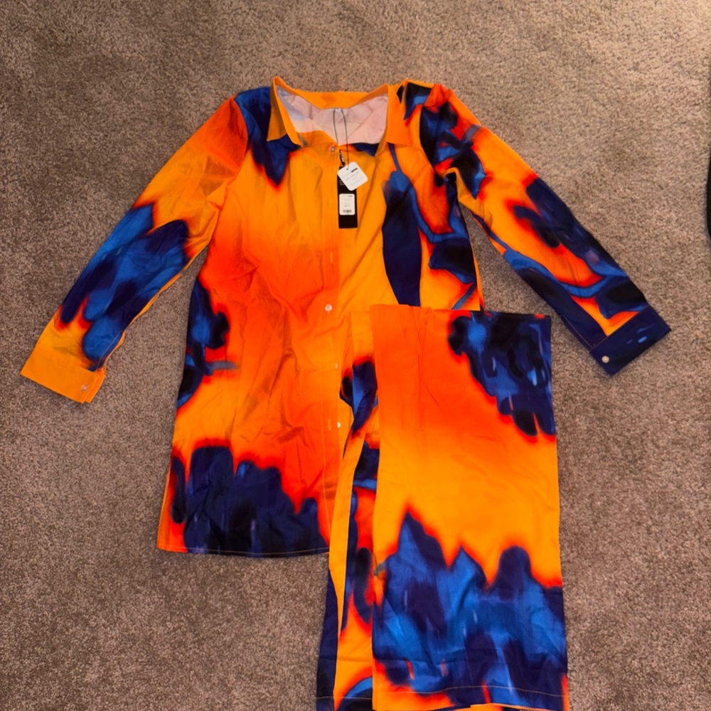 Vibrant Orange and Blue Pant Set